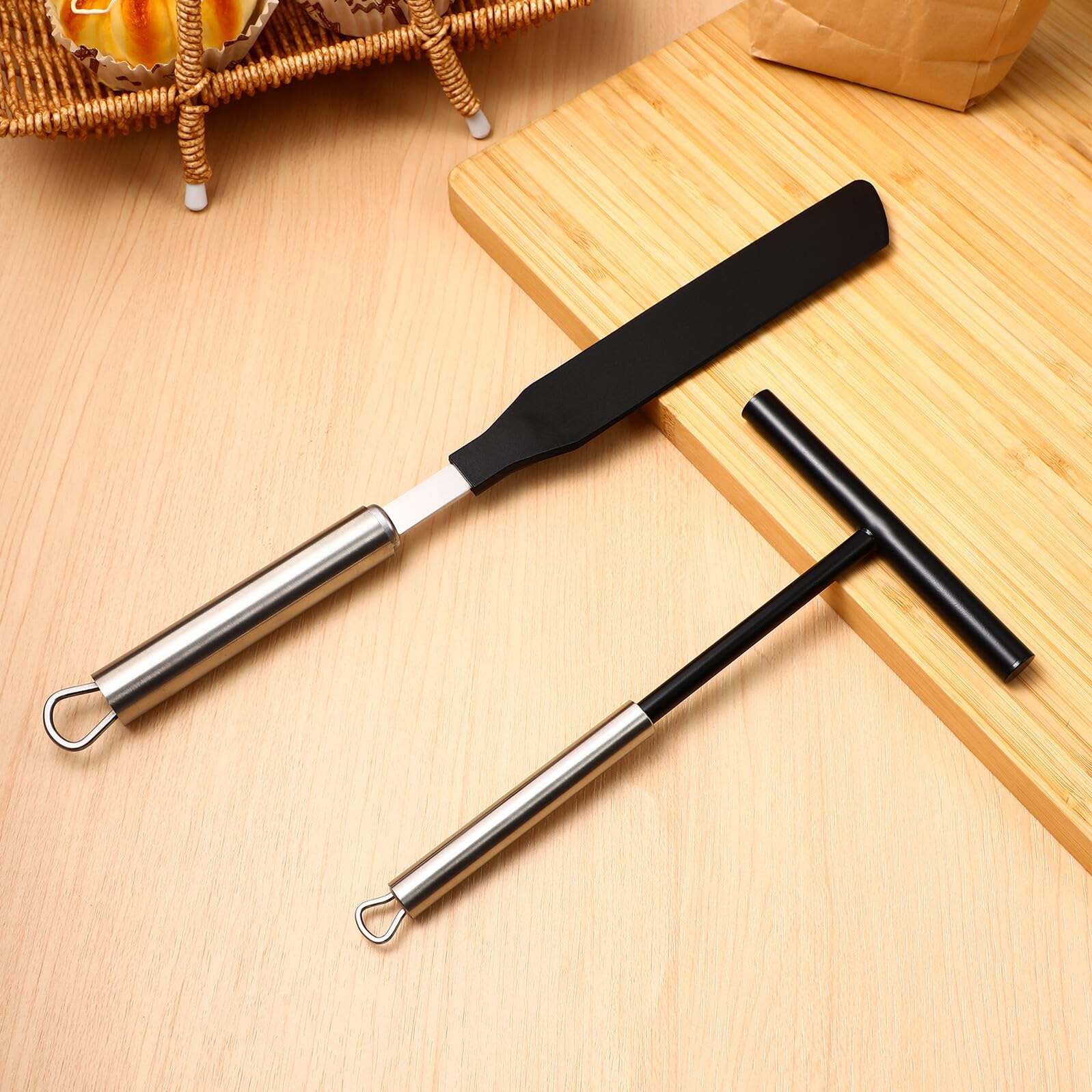 SHINEOFI Kit de Espátulas y Espátula para Panqueques Raspador de Mantequilla de Acero Inoxidable Reutilizable y Seguro para Alimentos para Repostería en Cocina