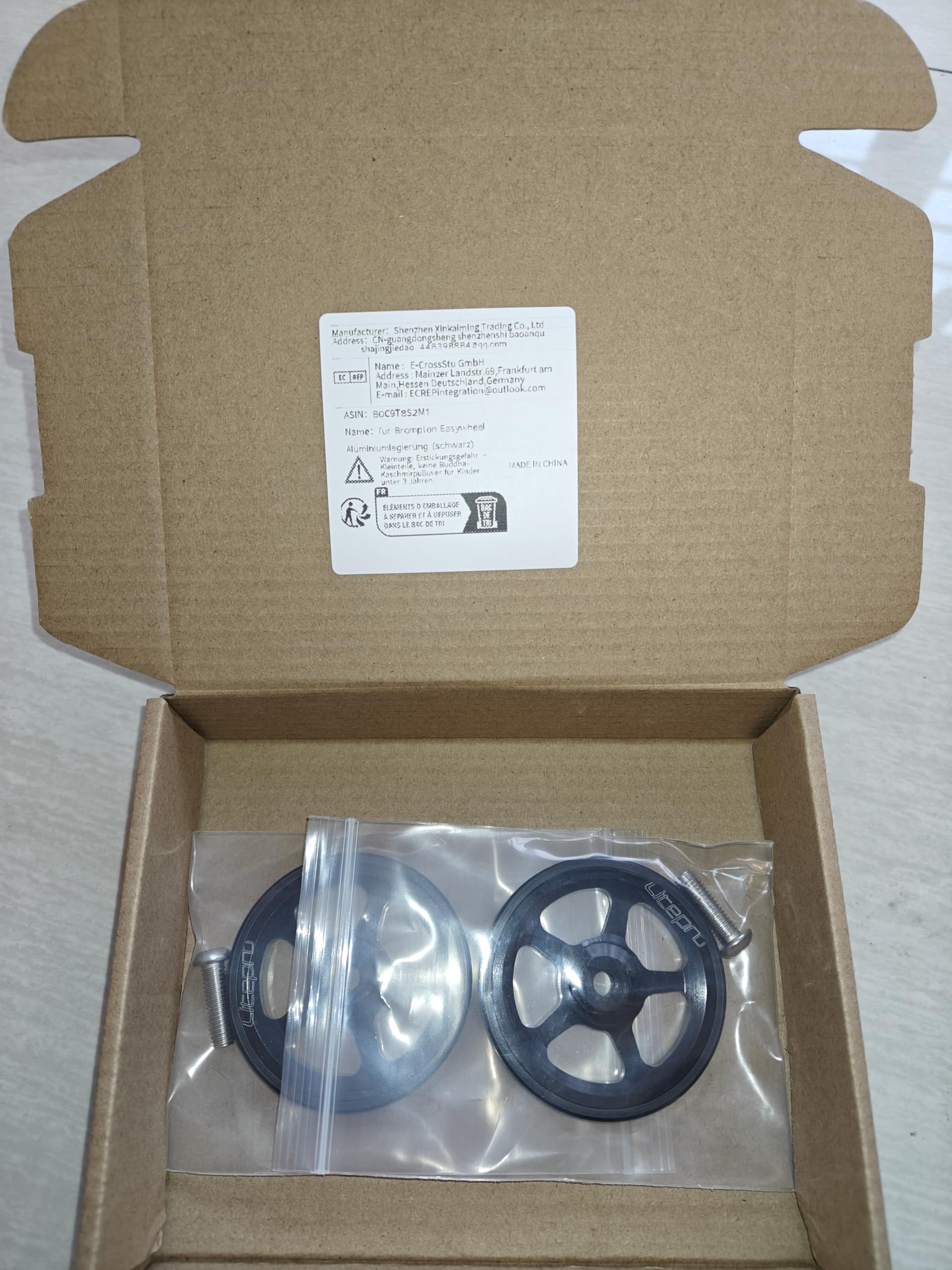 Zestaw 2 składanych kółek 60 mm do roweru Brompton, typu Easy Wheel, z aluminium (czarne).