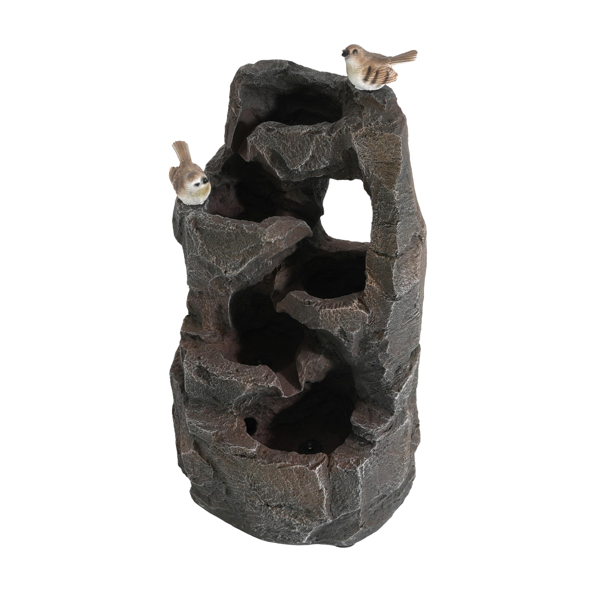 Merax Gartenbrunnen mit LED Beleuchtung, Moderner Standbrunnen für Garten, Terrasse, Balkon & Rasen, Steinoptik, Natürlicher Stil, 47cm Springbrunnen Wasserspiel Kaskade, Polyesterharz, Steingrau