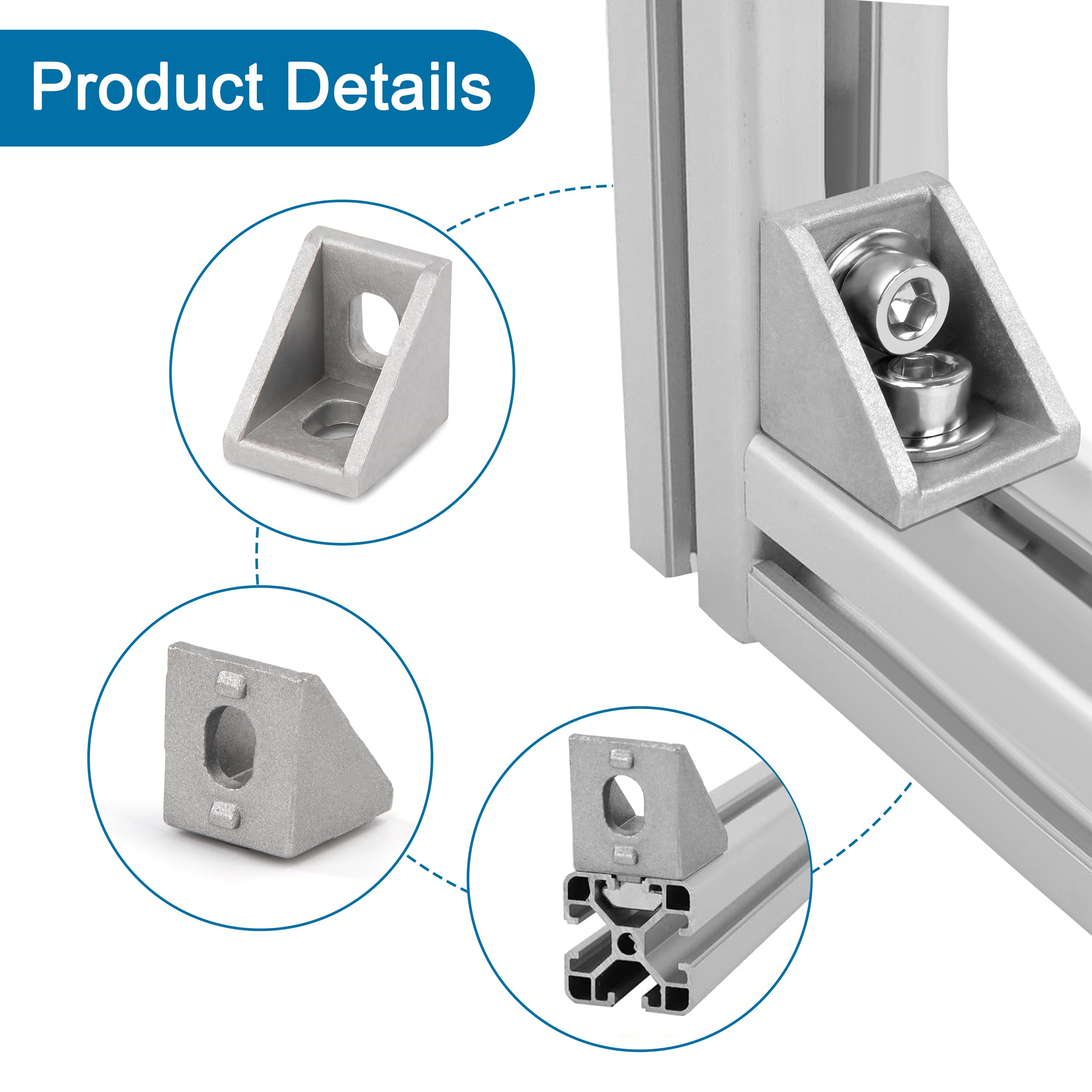 Staffa Angolare Interna In Alluminio 3 Fori - Serie 15, Compatibile 80/20 4376, Anodizzata