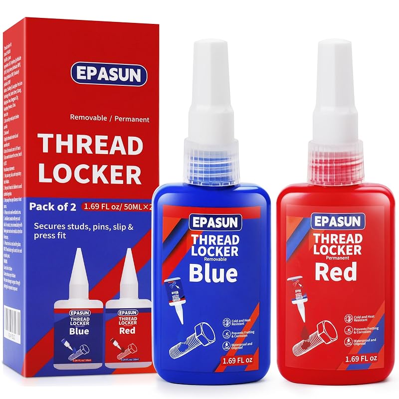 EPASUN Kit de Trava-Roscas em Gel Azul e Vermelho, Resistência Média e Alta para Porcas, Parafusos e Fixadores Metálicos, H271 + M242, 2 frascos de 50 mL