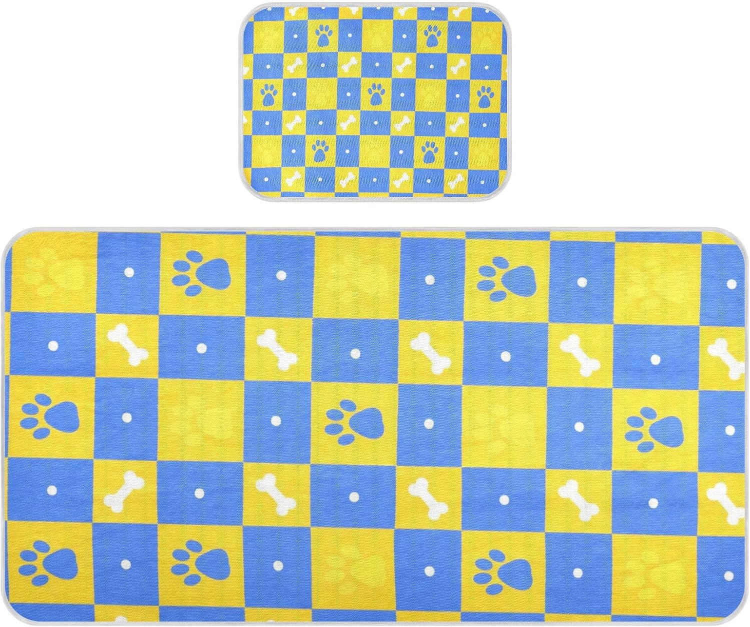 Blue and Yellow Grid Paw Prints Cooling Baby Crib Waterproof Mattress 28" x 52" Ultra Soft Padded Crib for Baby&Toddler