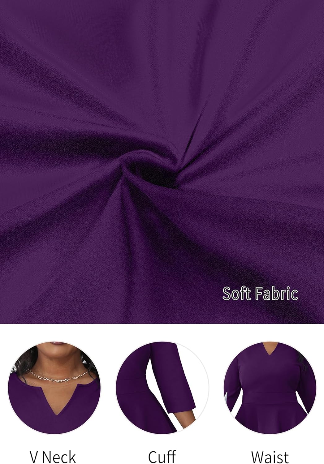 Runwind Plus Size Dresses for Curvy Women, Work Church Professional Office Vintage Peplum Pencil Dress V Neck 3/4 Sleeve - Image 5