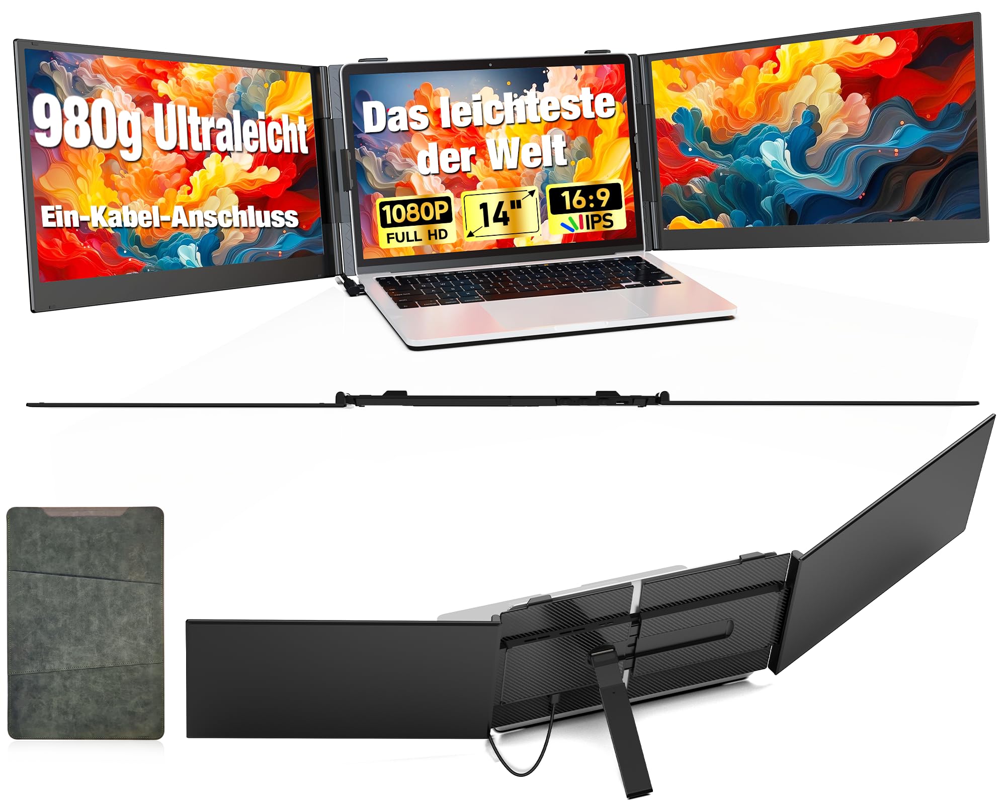 14-Zoll Laptop Monitor Erweiterung, Ein-Kabel-Anschluss, Ultra-dünn