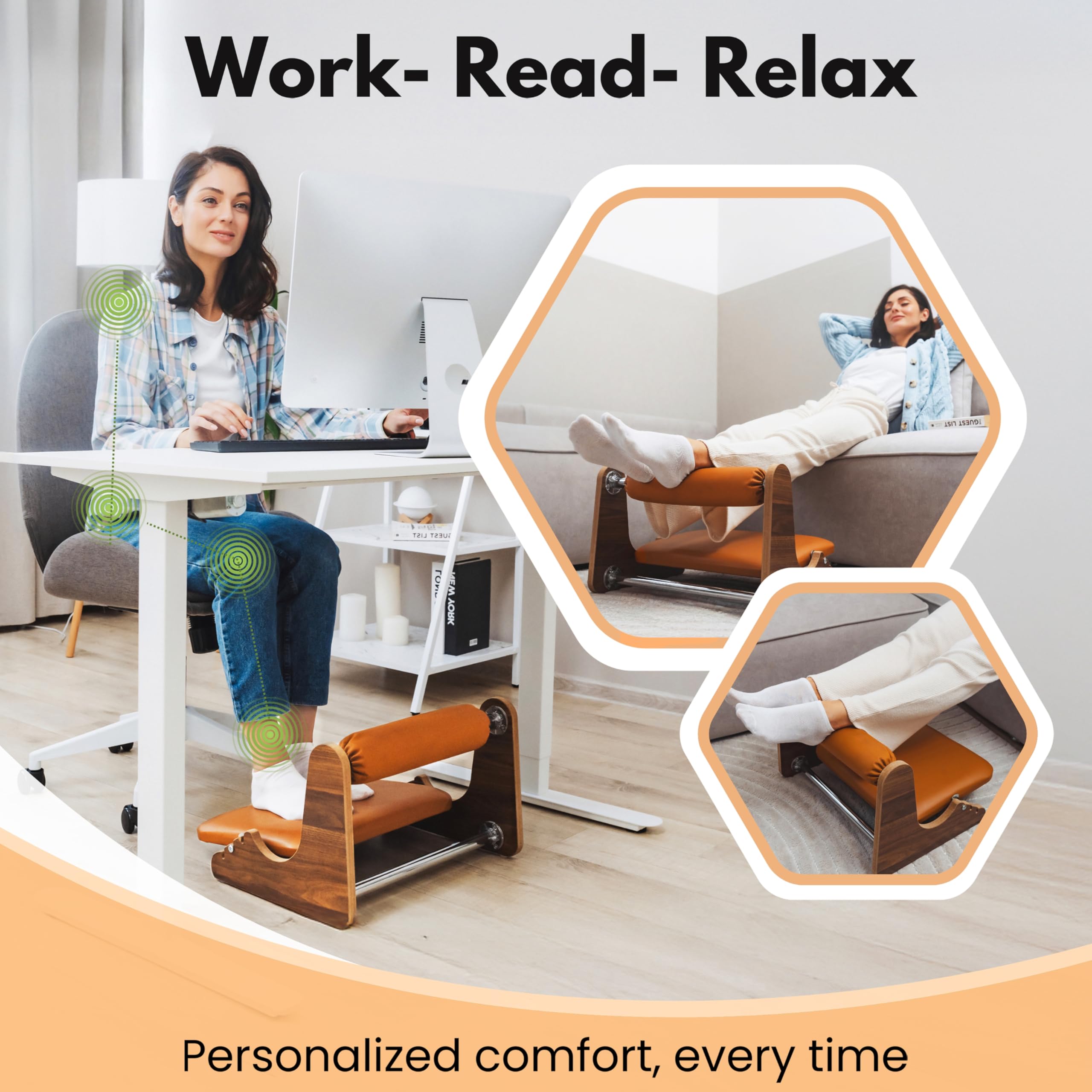 Ergonomische Fußstütze – einzigartige Knöchelstütze, 3 verstellbare Höhen, eleganter Kunstlederbezug (MDF), ideal für Gaming & Büro