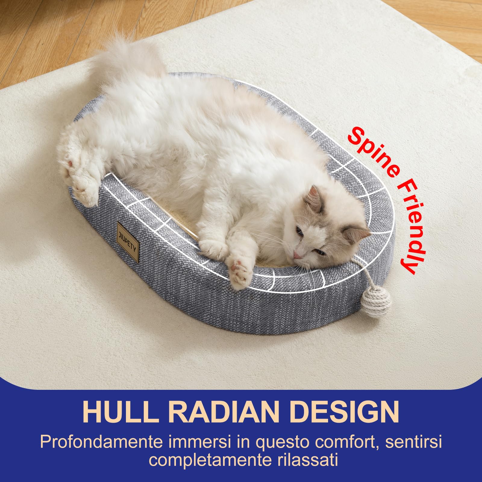 Jiupety Tiragraffi Ovale per Gatti in Sisal, 61CM Tiragraffi Gatto Adatto A Gatti Fino A 9 KG di Peso, Cuccia Gatto 3 in 1, Grey