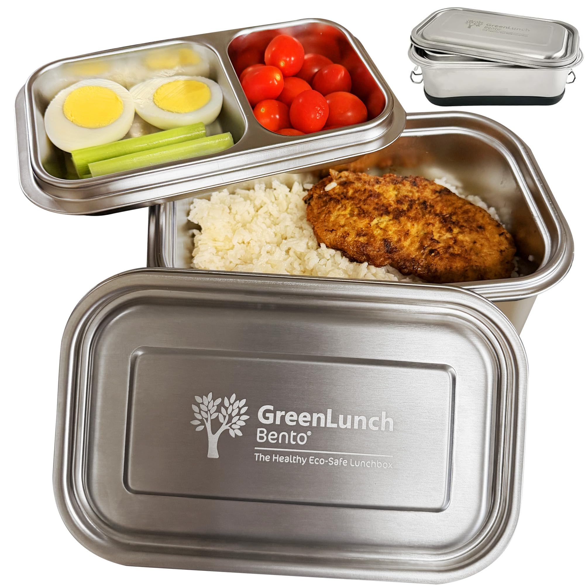 GreenLunch Stainless Steel Bento Box for Adults & Teens, 6 Cup, 2 Piece