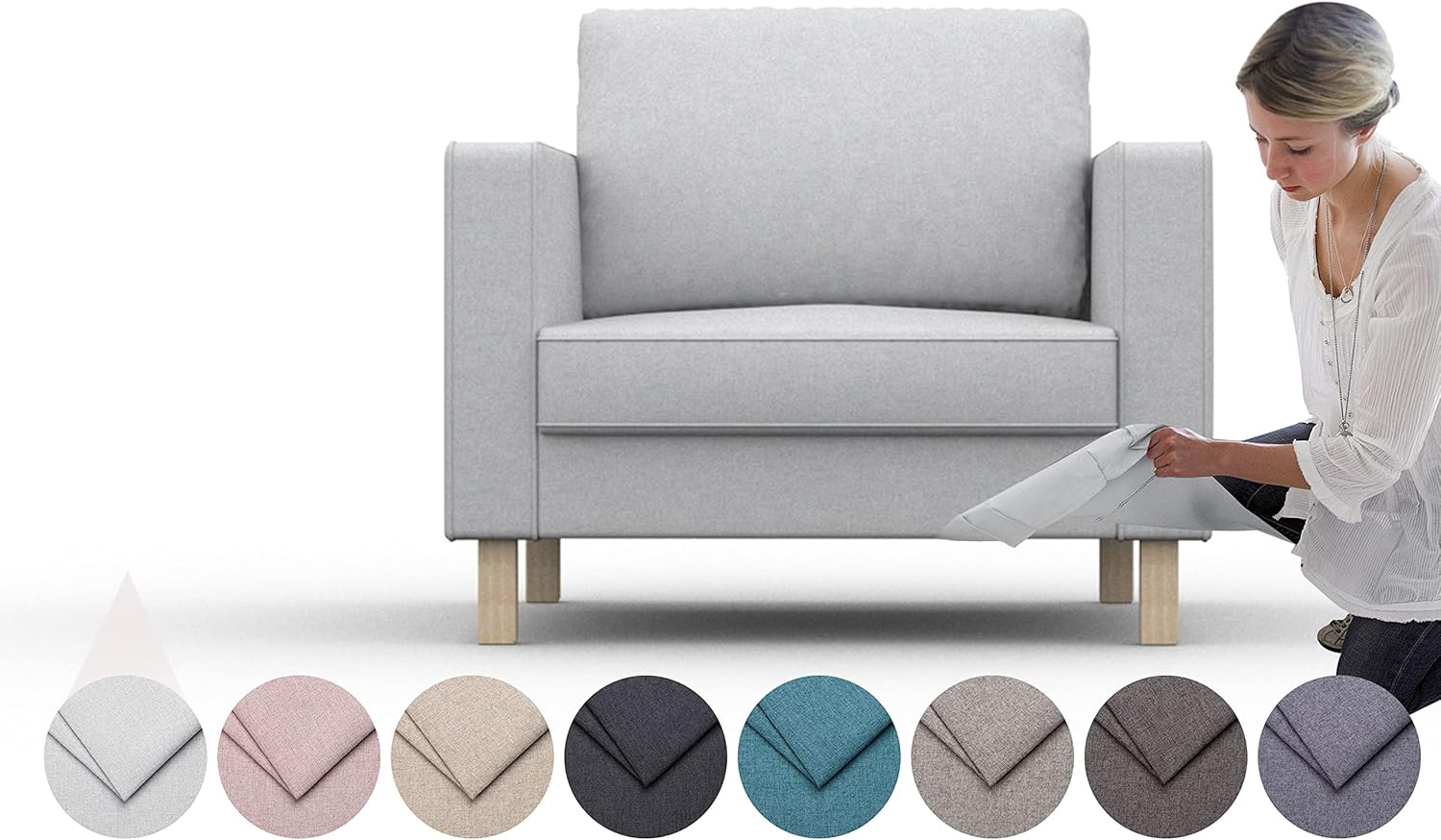comfortly | Cover for Karlstad Armchair, Replacement Slipcover, Heavy Duty 5 pcs Cover, Pets and Stain Proof Durable Nano-Tech Fabric, Easy to Clean & Replace (Cashmere Blends - Silver)