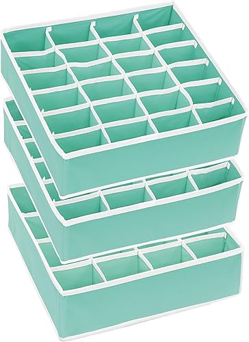 Miniatura 5 de Simple Houseware Paquete de 3 organizadores de cajones para calcetines, 24 + 24 + 16 celdas, turquesa