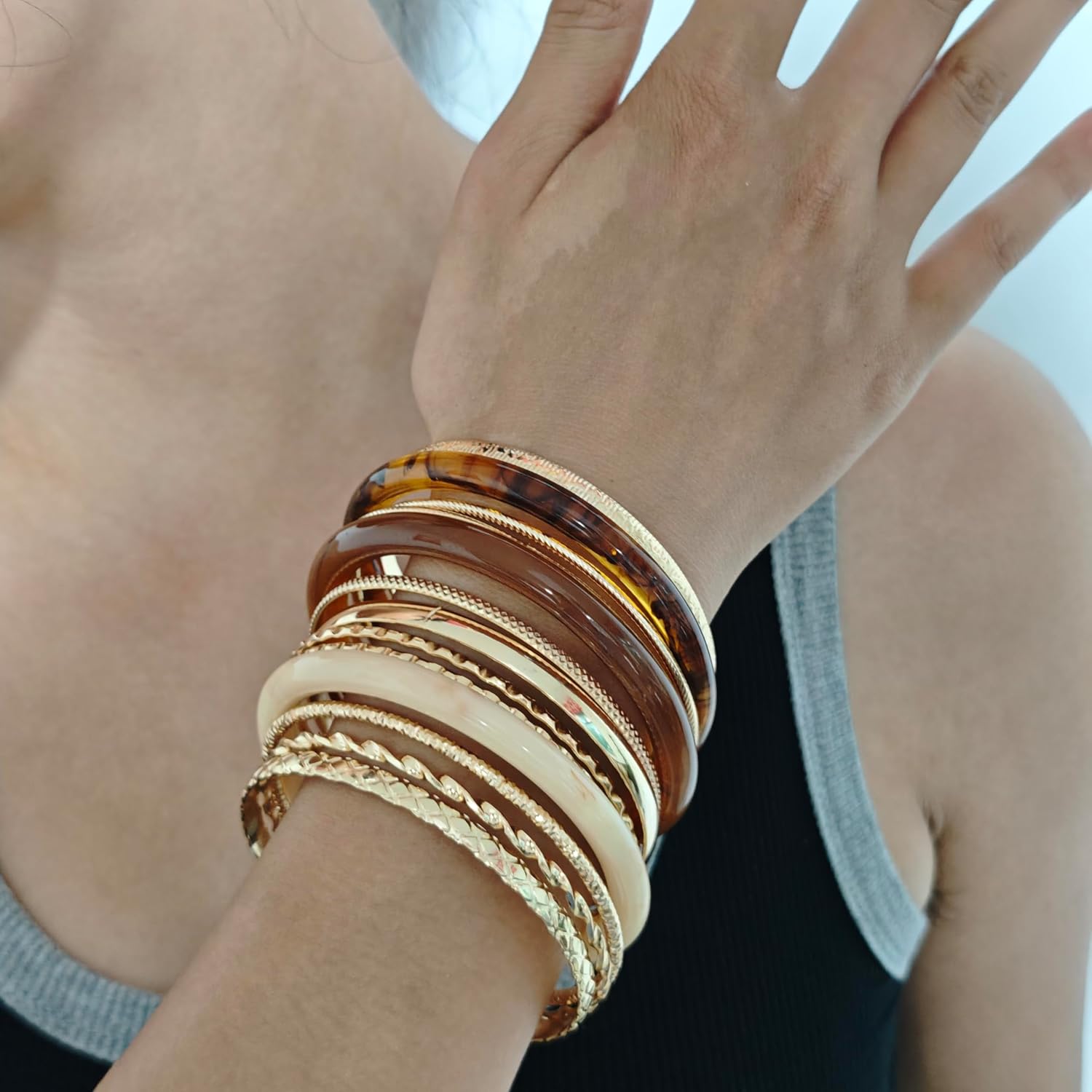Stackable Gold Bracelets Set for Women Resin Gold Bracelets Hammered Wrap Gold Bangles Set Jewelry - Image 4