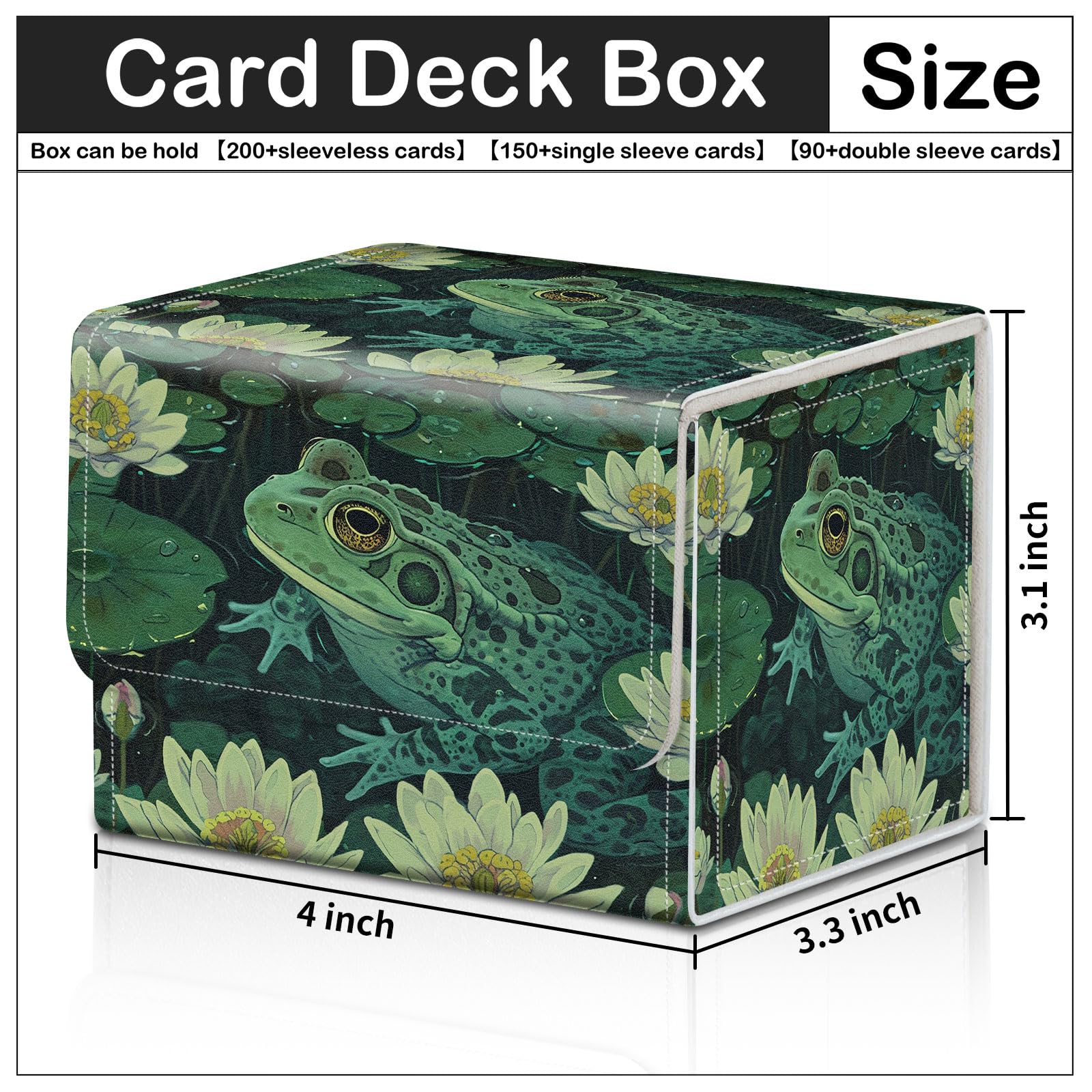 CAPAUNVDA Card Deck Box for MTG Trading Cards with Magnetic Closure,Premium Card Storage Box Case Cover for TCG CCG Magic Cards,Green Frog Lotus