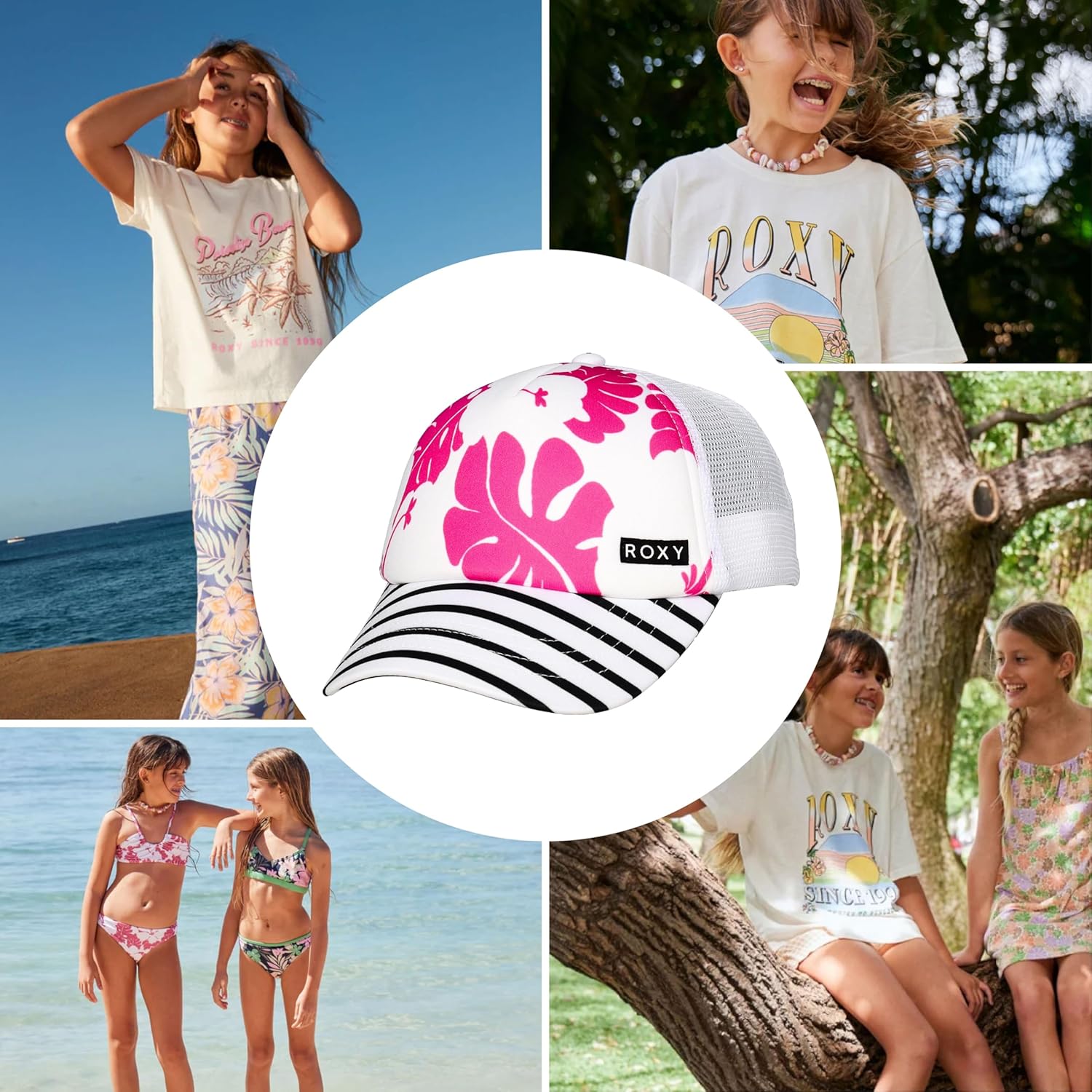 Roxy Girls' Honey Coconut Trucker Hat - Breathable Mesh Snapback, Curved Visor - Image 3