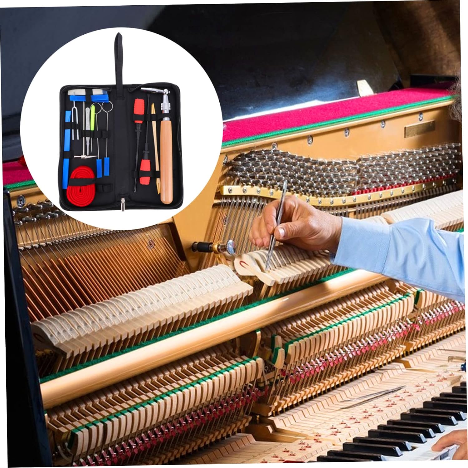 Kisangel 16-Piece Professional Piano Tuning Kit with Tuning Hammer Lever Mute Tools and Carrying Case Essential Tuner Set for Musicians