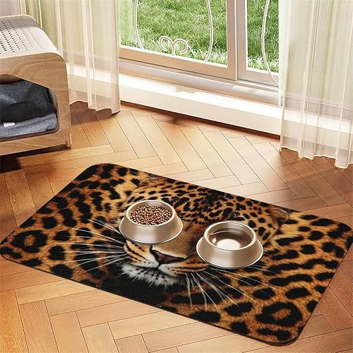 Alfombrilla para Comida de Perro con diseño de Leopardo, Absorbente, para comederos y bebederos