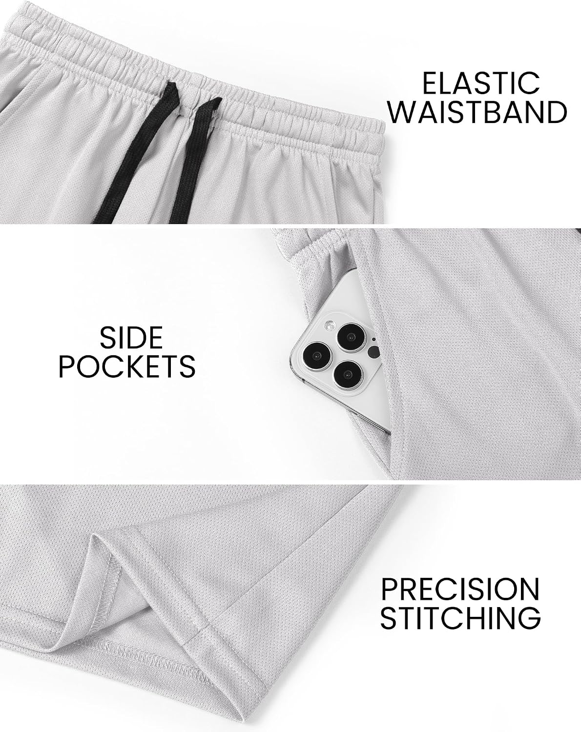 Auranso 3 Pack Boys Athletic Shorts Quick Dry Mesh Basketball Short for Kids Active Soccer Shorts Sports Clothes with Pockets