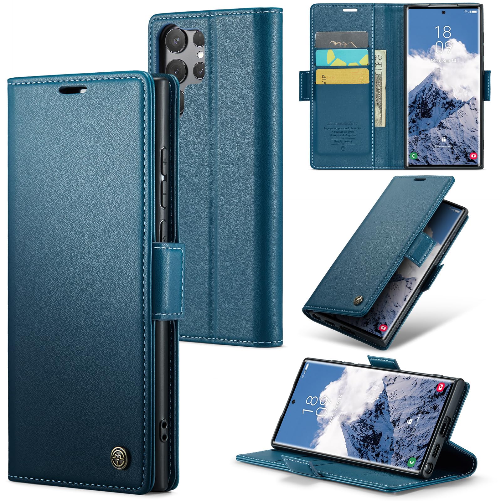 oiysrtoc Handyhülle für Samsung Galaxy S25 Ultra, Premium PU Leder Hülle mit Standfunktion, Kartenfach, RFID-Schutz Klapphülle für Samsung Galaxy S25 Ultra - Blau