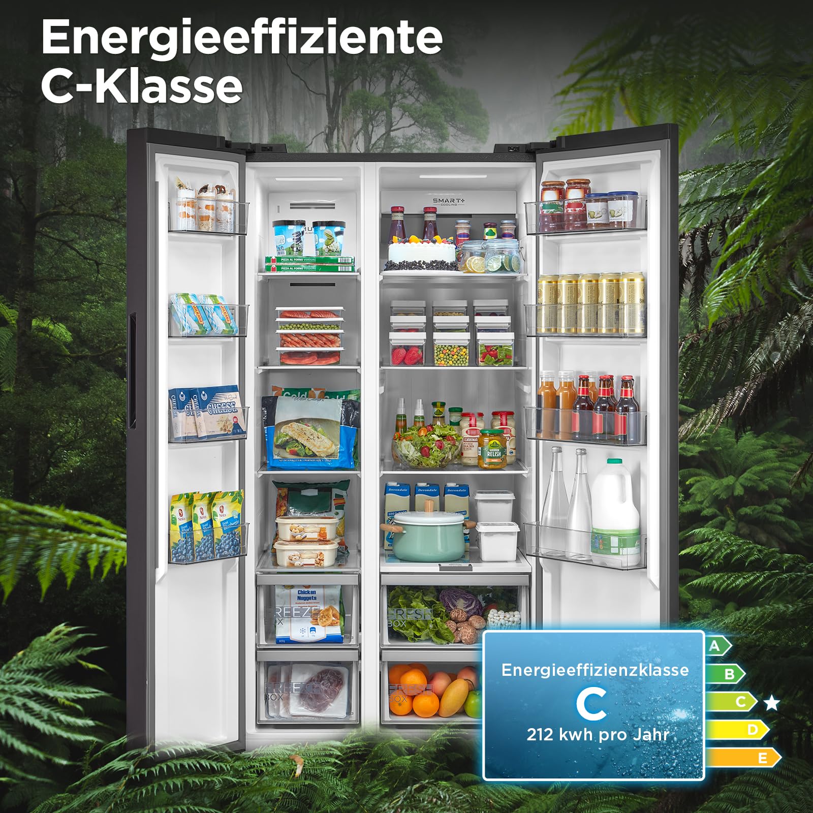 Midea MDRS791MIC28 lodówko-zamrażarka Side-by-Side/No Frost/sterowanie WiFi/Inwerter/Inverter Compressor/176,5 cm wysokości/379 l chłodzenie/213 l zamrażanie/podwójne sterowanie/SuperCool/37 dB, kolor