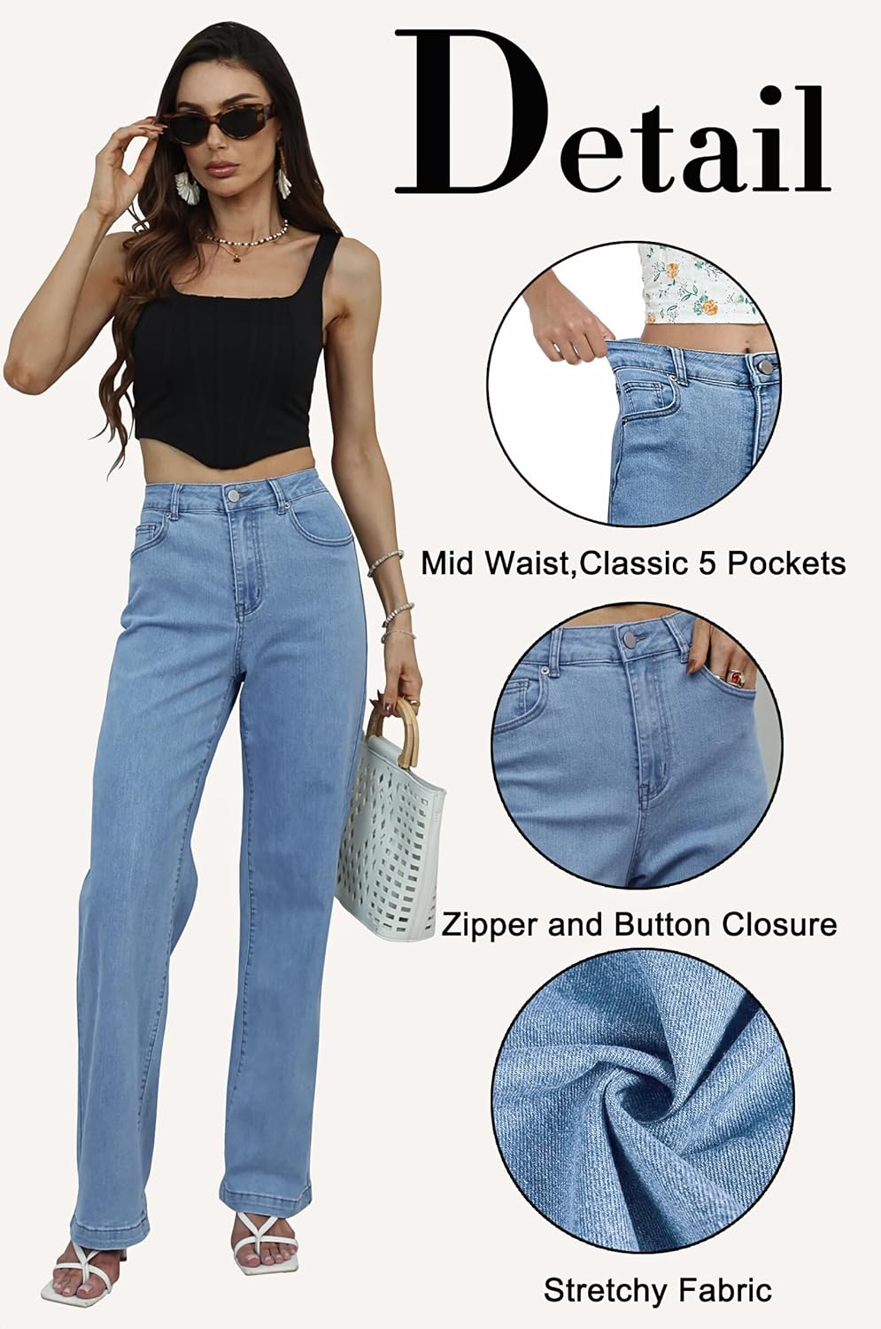 Tsher Women’s High Waisted Jeans Stretchy Straight Leg Loose Fit Denim Pants Lightweight Tummy Control Trendy Jeans for Women - Image 4