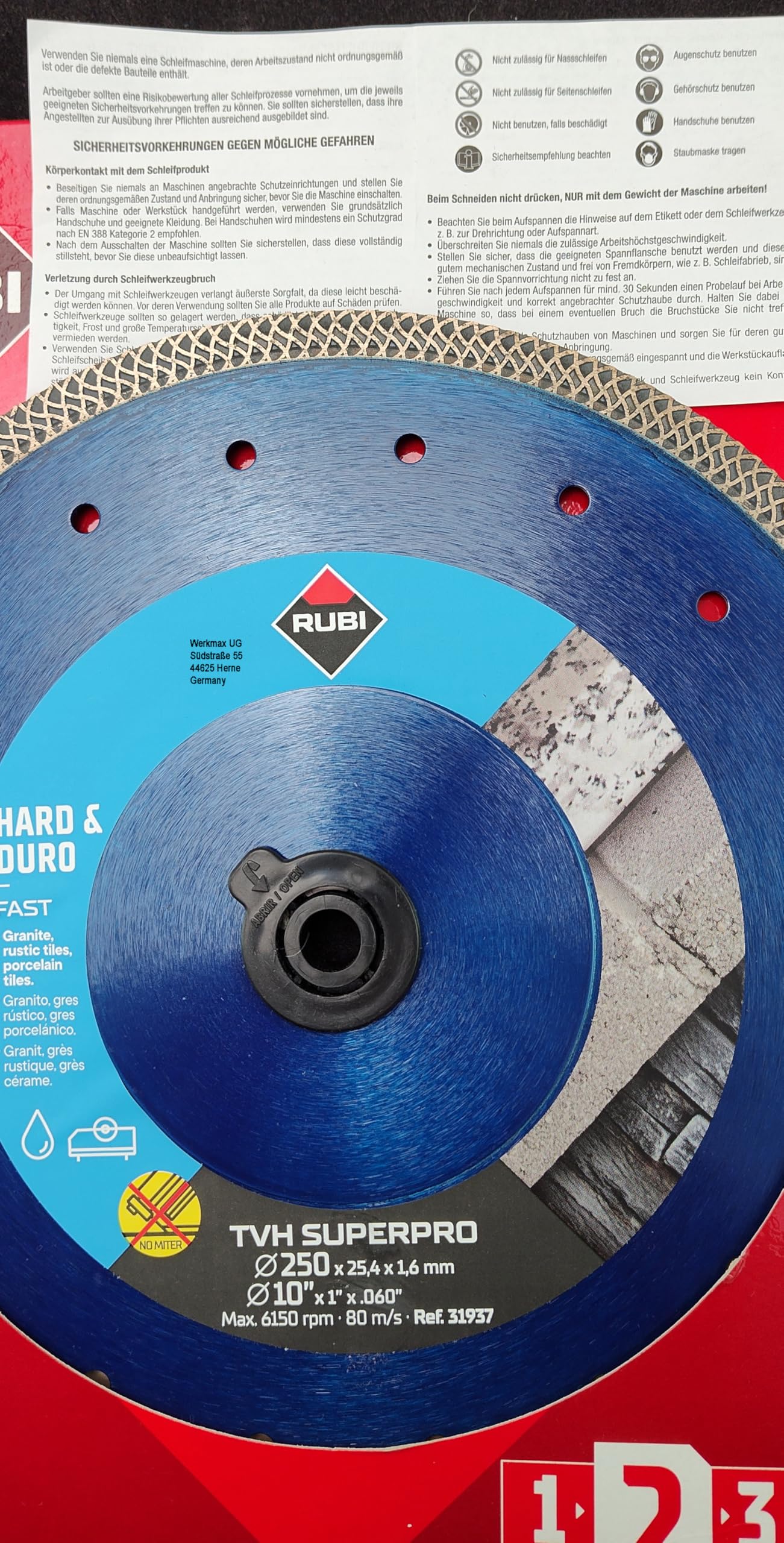 Rubi TVH SUPERPRO 250 x 25,4 x 1,6 mm Diamant Trennscheibe für harte Materialien