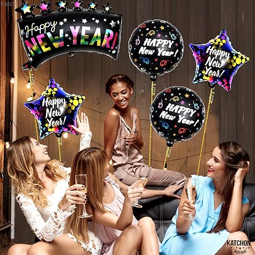 Miniatura 7 de KatchOn, Globos multicolor de feliz año nuevo, globos grandes de 28 pulgadas, globos de papel de aluminio de Año Nuevo  Globos de Año Nuevo para