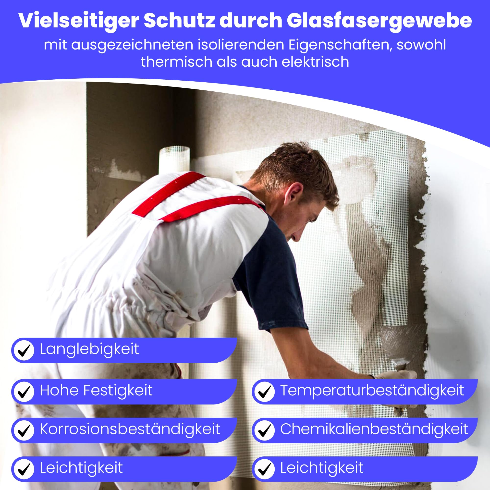 150 m² Armierungsgewebe | 160 g/m² Glasfasergewebe | Armierung Putzgewebe | WDVS-kompatibles Gewebe für Putzsysteme | 3 Rollen Putz Fassade Dämmung