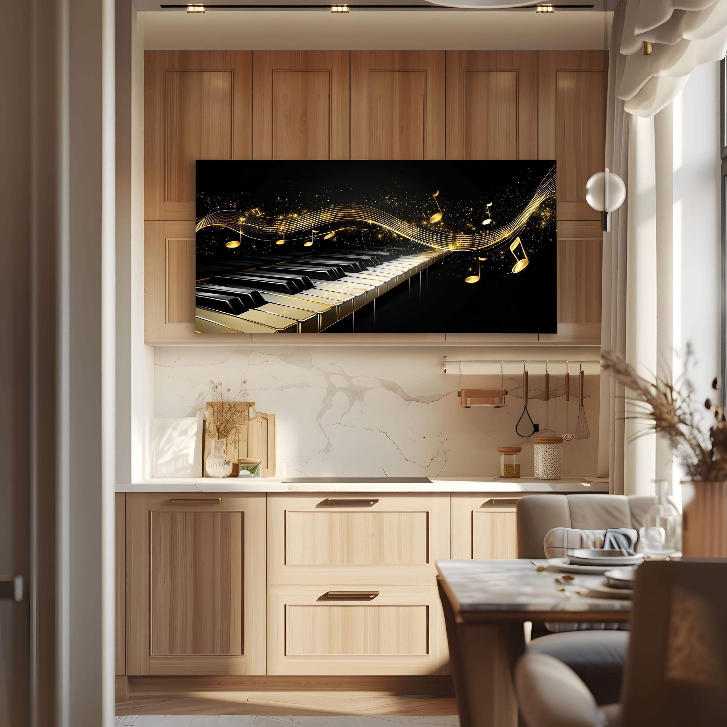 ZORYAN Quadri Moderni Tema Musicale Pianoforte Grandi con Cornice 80x160cm | Dimensioni Spartito con Chiave Classica Stampa su Tela per Soggiorno Cielo Stellato di Lusso Quadro Decorazione Murale