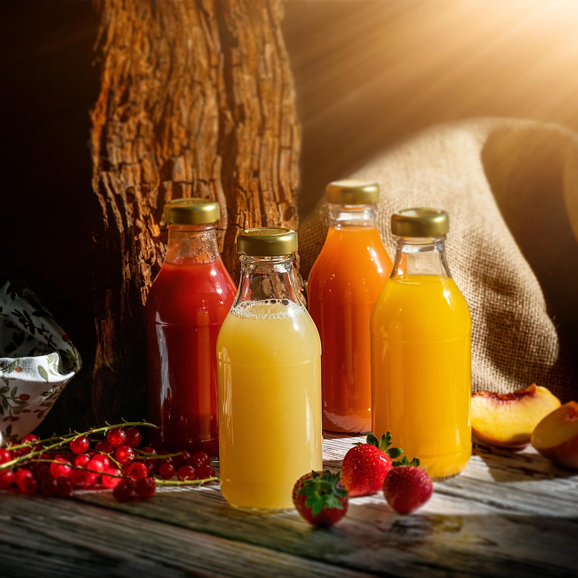 KADAX Botellas de cristal vacías de 0,33 l con tapón de rosca, juego de 8/16/24 unidades, botellas pequeñas para llenar leche, zumo y batidos (24 unidades)