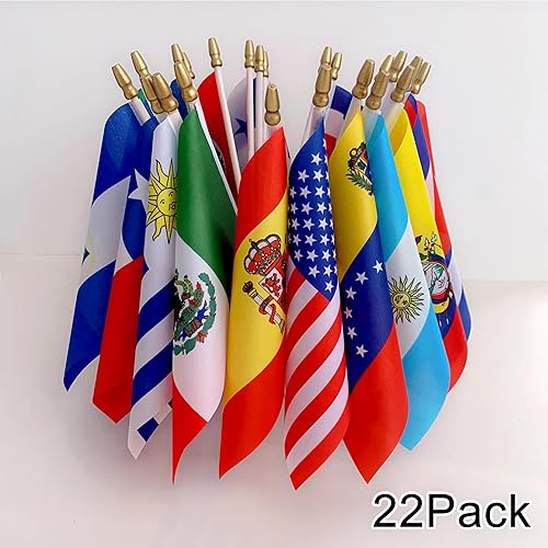 Miniatura 5 de Banderas de América Latina de 22 países en palo, pequeña bandera de mano de habla española, 5 x 8 pulgadas, paquete de 22