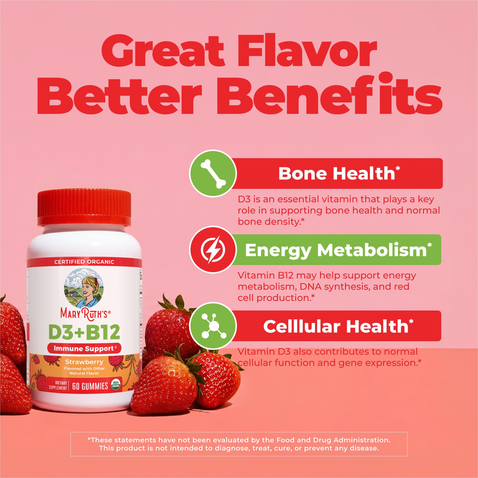 MARYRUTH'S Organic Vitamin D3 + B12 Gummies for Ages 4+, 60 Servings, Vegan — Amazon image 4