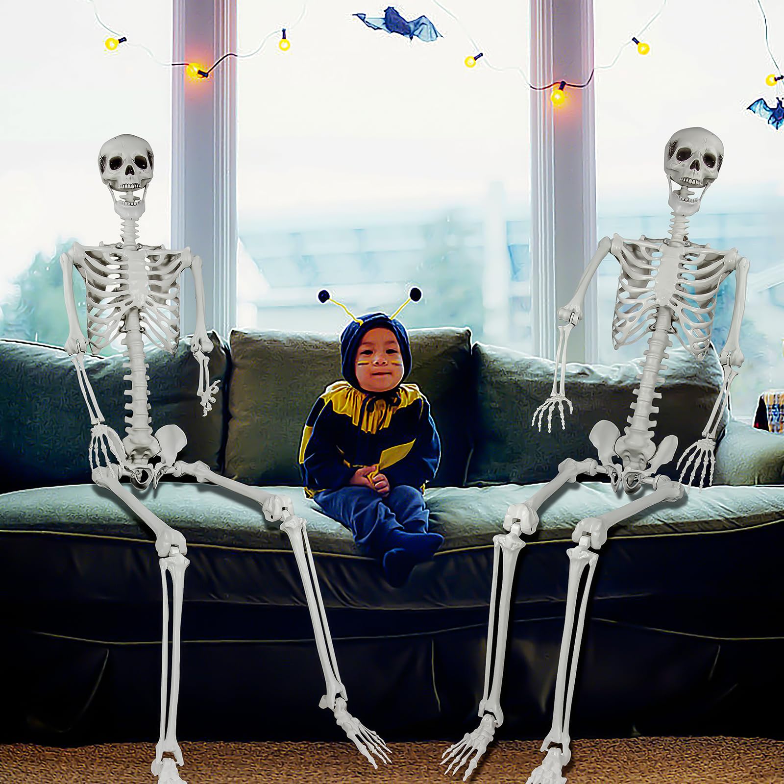 Scheletro a grandezza naturale per Halloween, 180 cm con articolazioni mobili, per decorazioni spaventose per feste di Halloween (2Pcs)