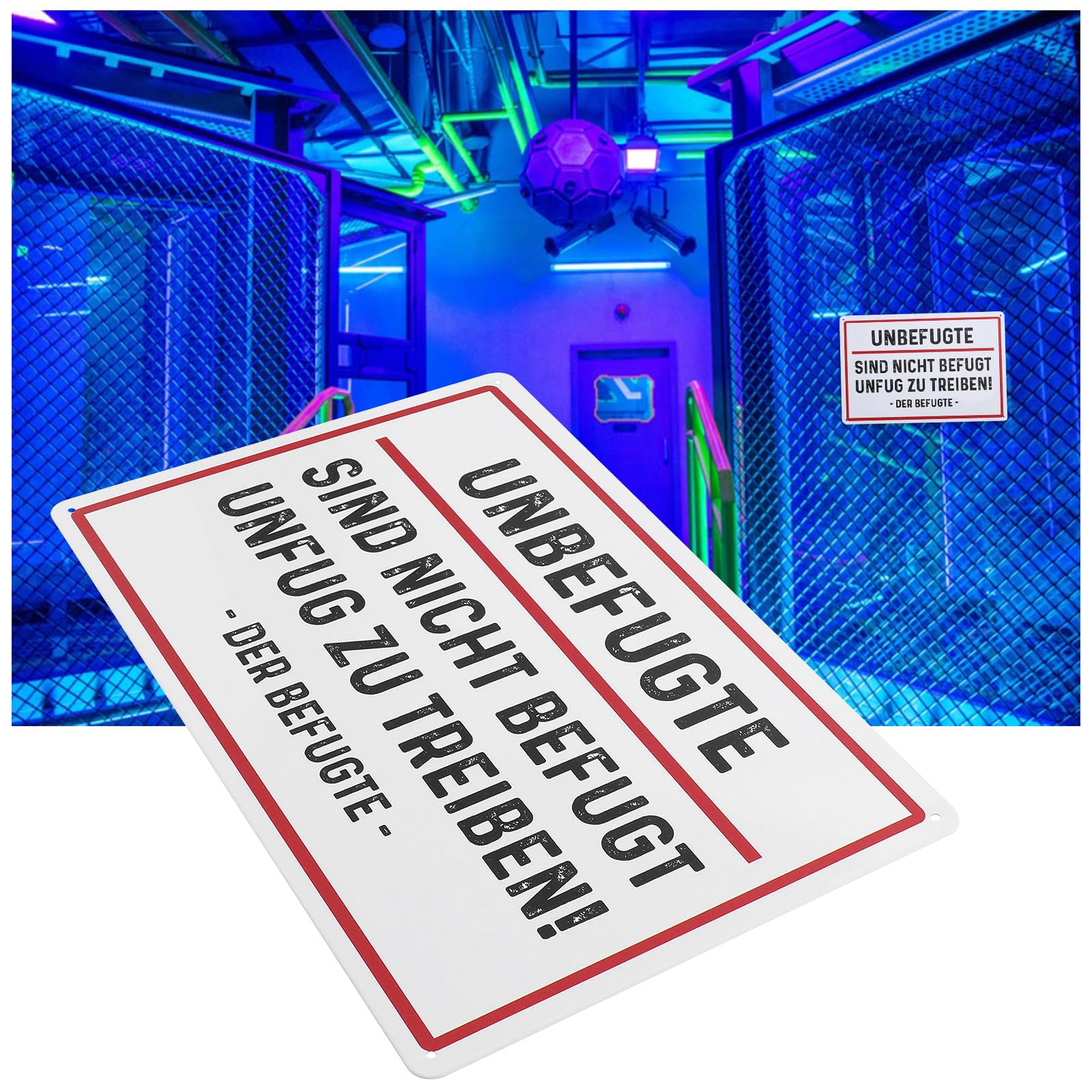 Be In Your Mind 2PCS 20x30cm German Tin Sign "Unbefugte sind Nicht befugt Unfug zu treiben" with 3mm Diameter Holes for Public Places Gardens Courtyards - Image 3