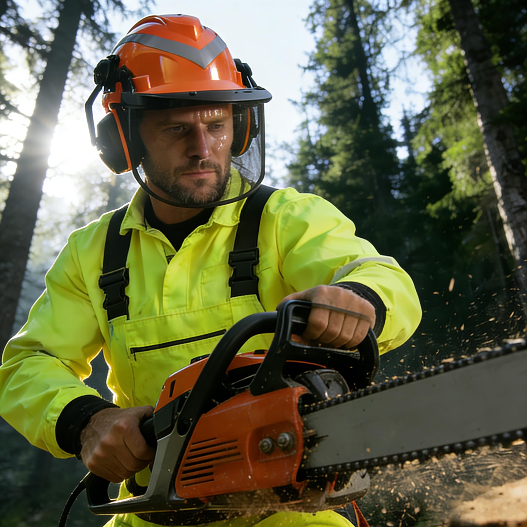Safeyear Casque de Sécurité Forestier pour Bûcheron – Protection Complète avec Visière Débroussailleuse et Anti-Bruit EN352-3, Certifié EN397/EN1731 – Idéal pour Tronçonnage et Débroussaillage