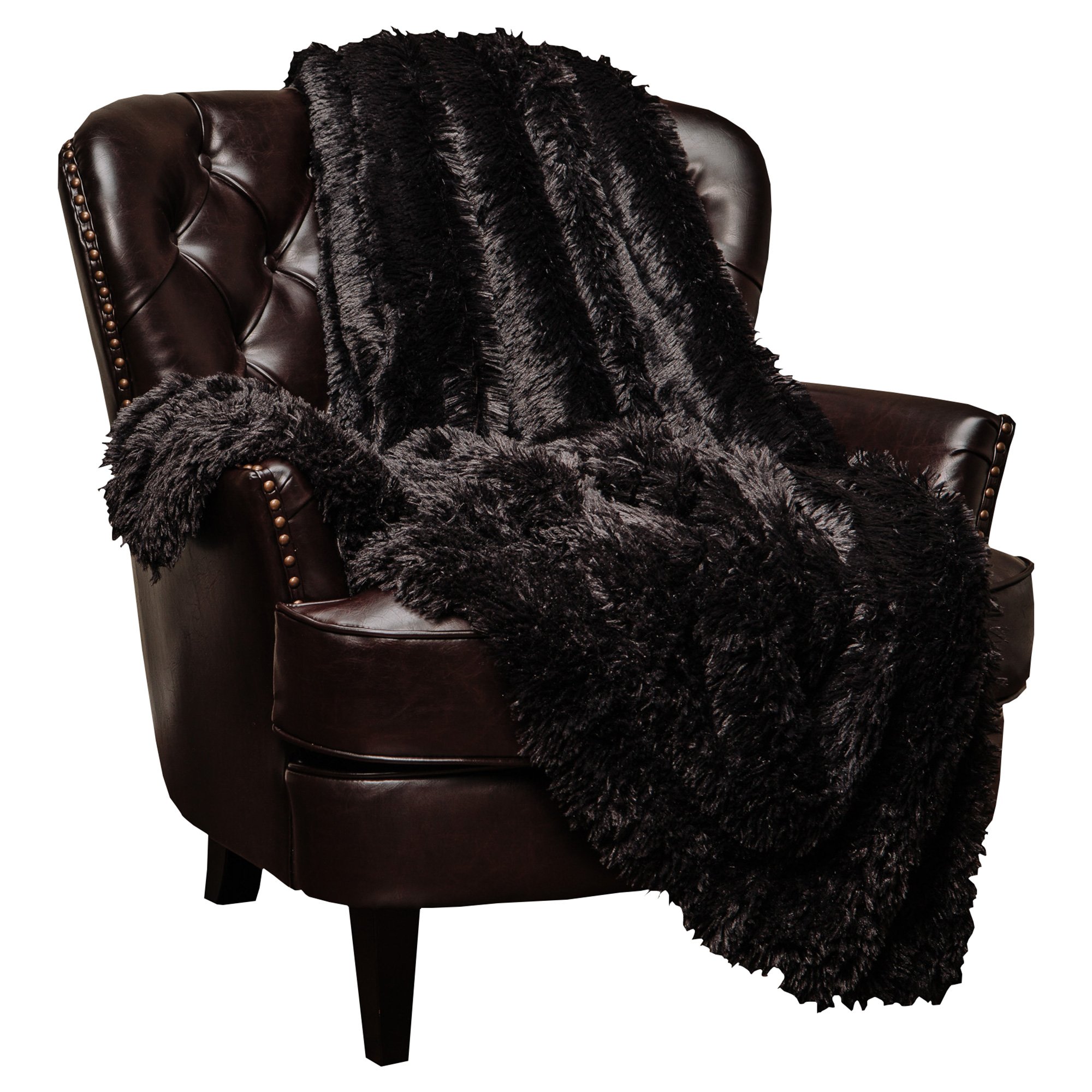 Chanasya Super Soft Shaggy Longfur Throw Blanket | Snuggly Fuzzy Faux Fur Lightweight Warm Elegant Cozy Plush Sherpa Fleece Microfiber Blanket | for Couch Bed Chair Photo Props - 50"x 65" - Black
