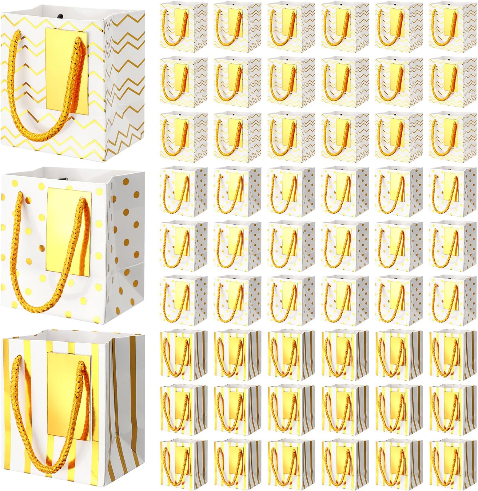 YACEYACE Small Gift Bags With Ribbon Handles, 20pcs White Mini Favor Bags, Upscale-Gold Frame, 5.25 X 8 X 3.75