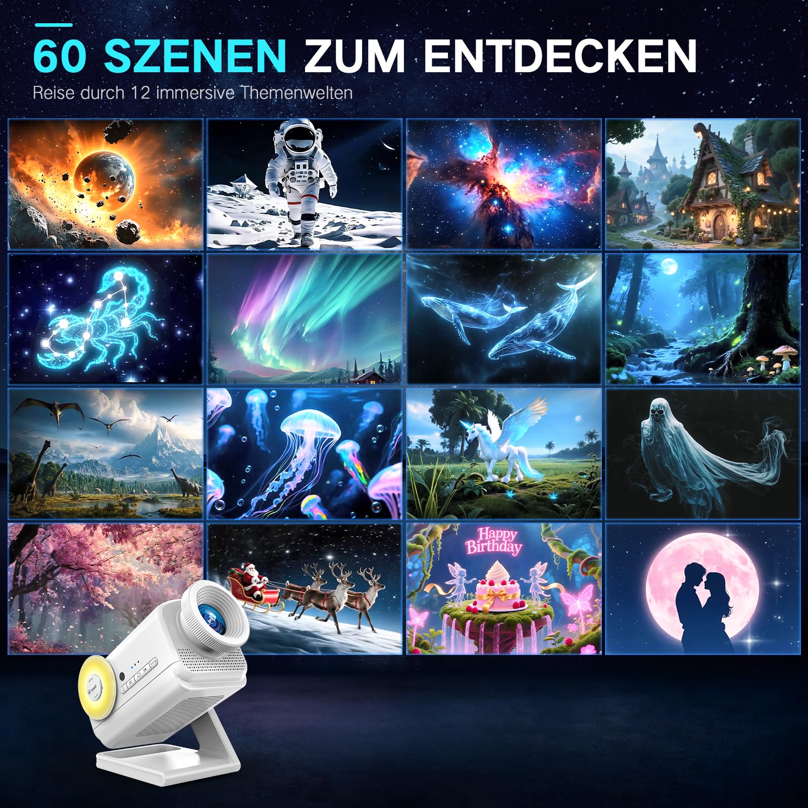 3D Sternenhimmel Projektor mit 60 Szenen & Bluetooth-Lautsprecher