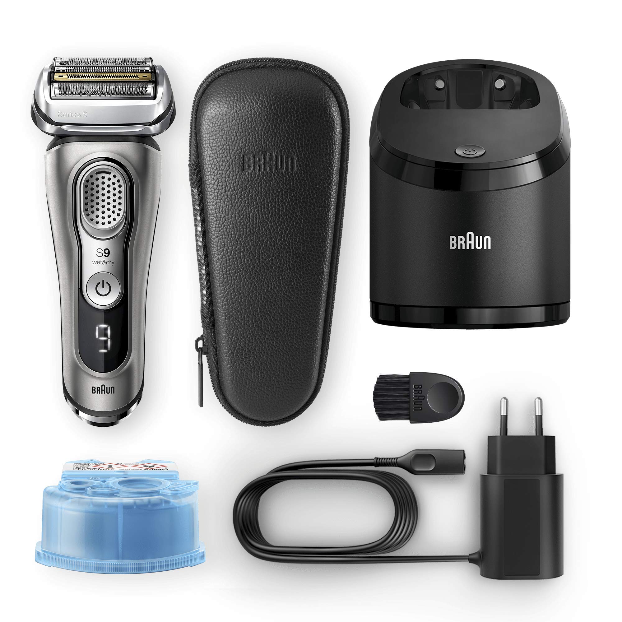 Braun Series 9 Premium Rasierer Herren mit 4+1 Scherkopf, Elektrorasierer & Präzisionstrimmer, Reinigungs- & Ladestation, Li-Ionen-Akku für 60 Min. Laufzeit, Wet&Dry, AutoSense grafit, 9385cc
