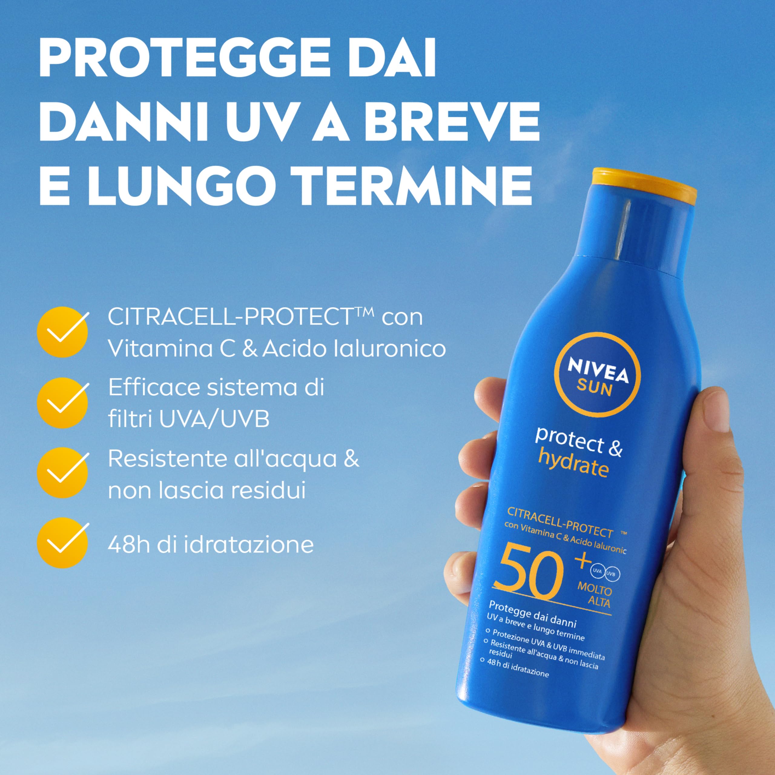NIVEA SUN Cofanetto con Crema Solare Protect & Hydrate SPF 50+ 200 ml, Crema solare viso 50+ Luminous630 40 ml, Doposole Hydrate 200 ml e Bagnodoccia Creme Soft 50 ml in omaggio – Kit Esclusiva Amazon