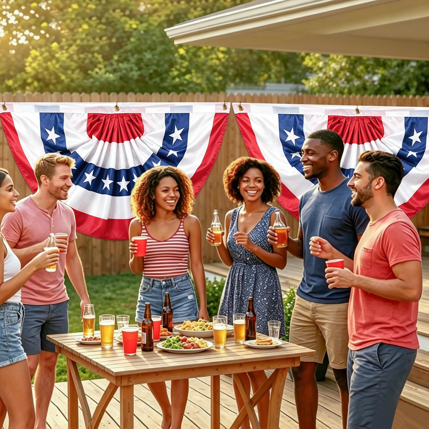 4th of July Outdoor Decorations, 4 Pack 3x6 ft American Pleated Fan Flag for USA 250th Anniversary Red White Blue Patriotic Bunting for Independence Day Decor
