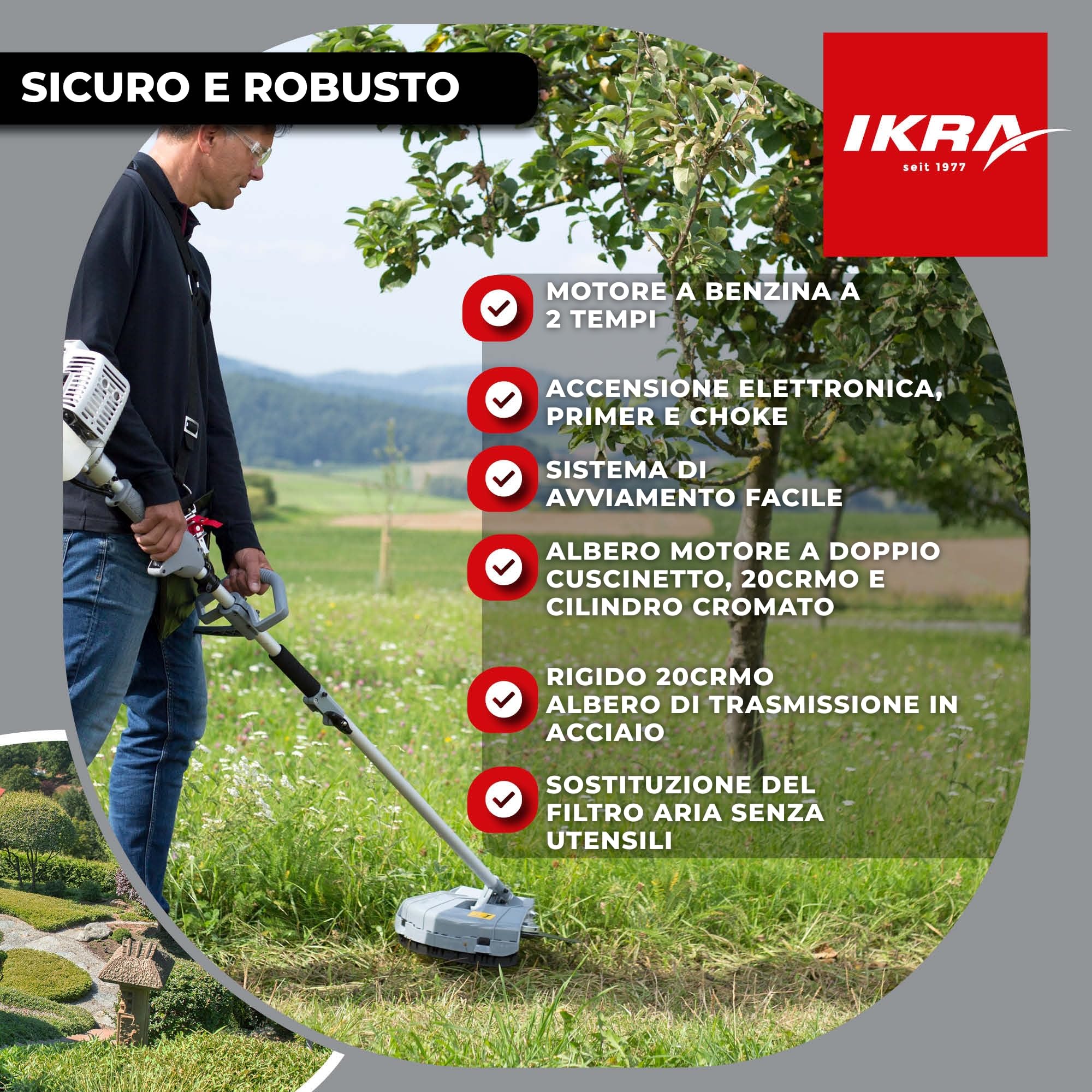IKRA Multitool IBKH 33-1 a benzina 4in1 utensile multifunzione da giardino incl. scudo protettivo e lima per catena