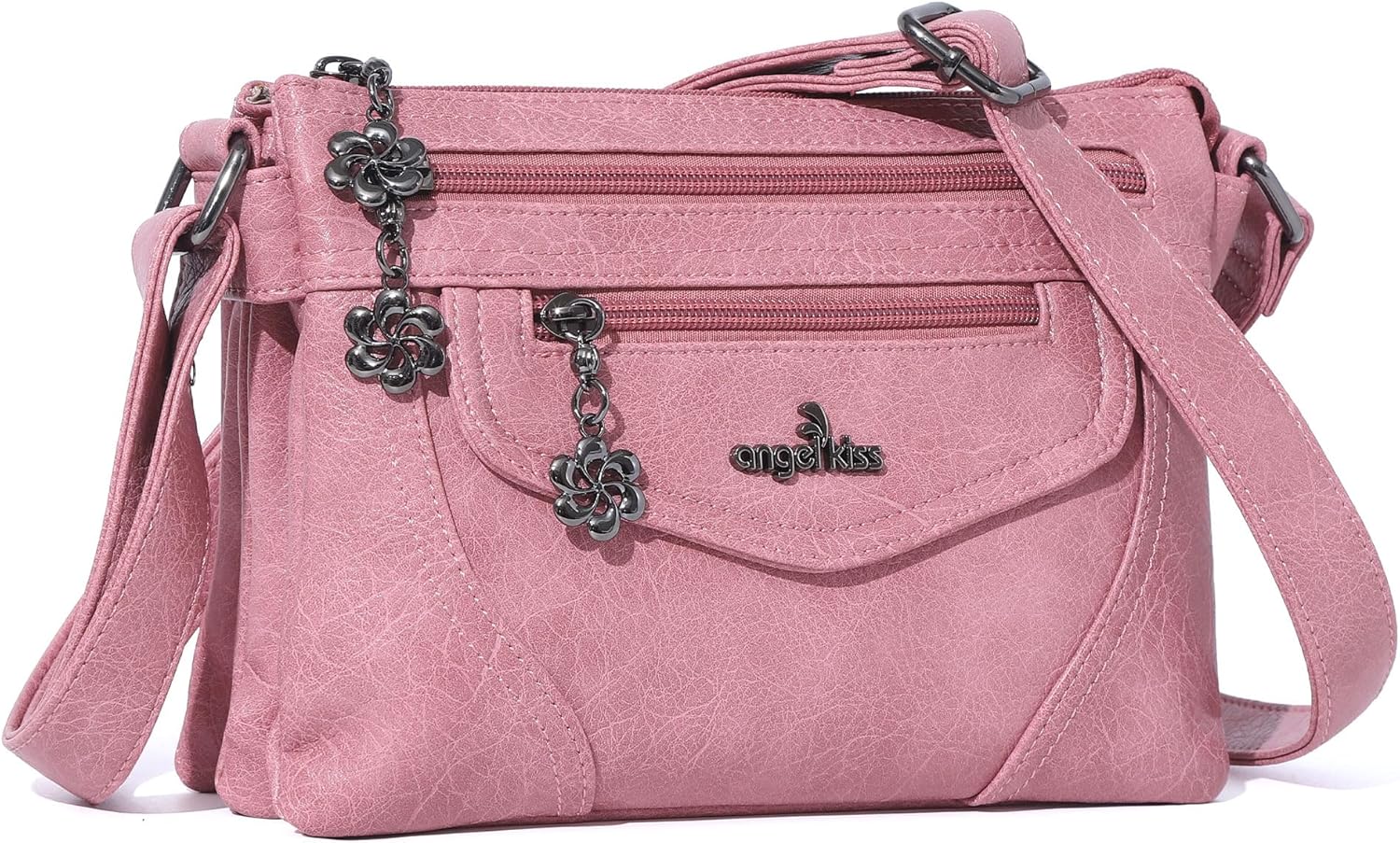 Angel Kiss Small Crossbody Bags for Women, Multi-Pocket Vegan Leather Purses, Lightweight Shoulder Bag with Adjustable Strap