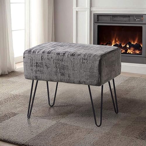 Home Soft Things Otomana otomana de terciopelo texturizado gris, 19 x 13 x 17 pulgadas de alto, color gris campana, banco otomano de entrada mullido