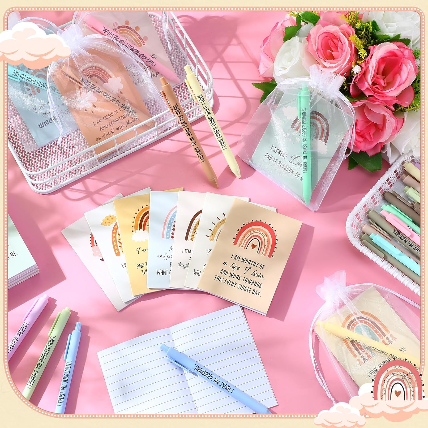 24 Set/48 Pcs Positive Affirmation Gift Set Gratitude Notebooks with Pens Small Bags Motivational Encouragement Notepads Daily Affirmations Journal for Women Stress Relief Self Care (Cute) - Image 4