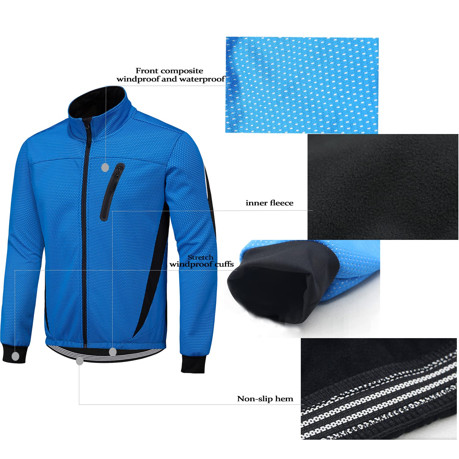Veste de Vélo pour Hommes Doublure Polaire Imperméable Hiver Coupe-Vent Veste polaire pour le Cyclisme MTB