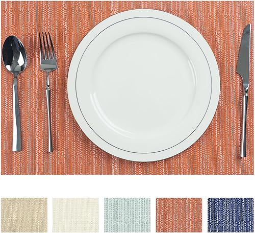 Miniatura 28 de AHHFSMEI - Juego de 8 manteles individuales para mesa de comedor, manteles de vinilo tejido de plástico, antideslizantes, con aislamiento térmico,