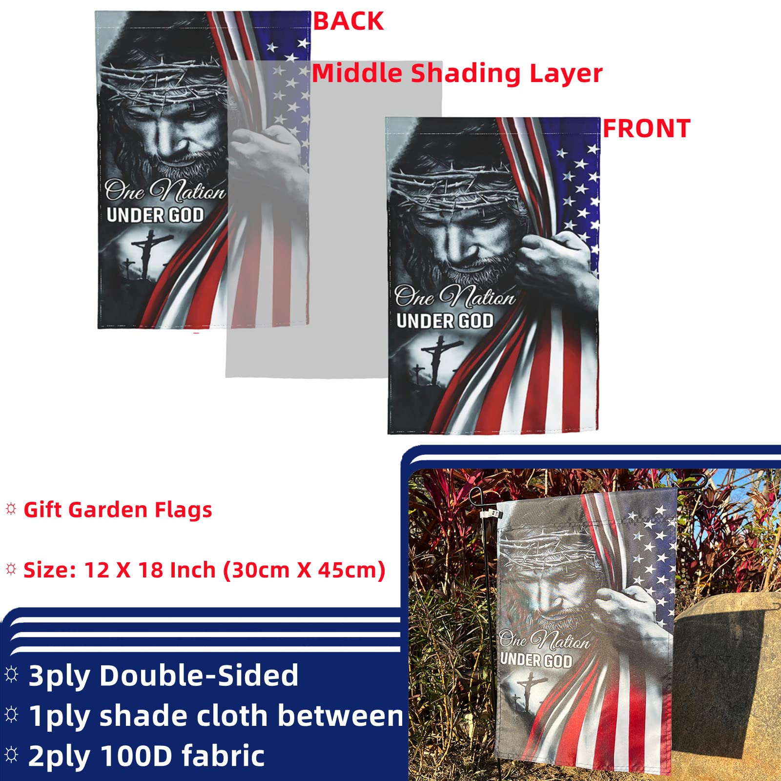 Selhymy 'One Nation Under God' Flagge – 90x150 Cm + Gartenflagge 30x45 Cm, Doppelseitig, Wetterfest