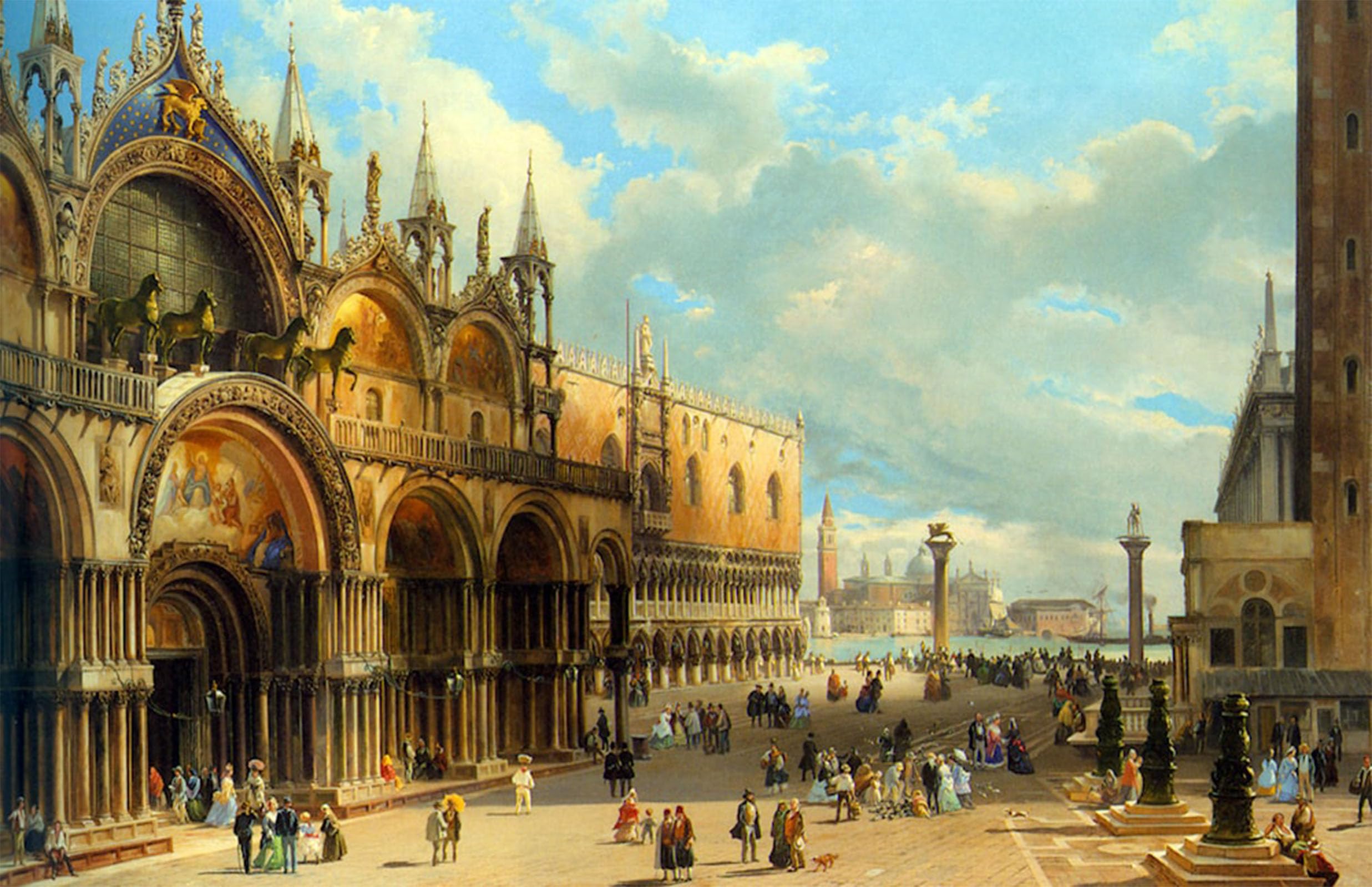 SERENDIPITP Vintage Picture Print on Canvas Wall Art Poster St. Marks and the Doges Palace by Carlo Grubacs Artwork Print Poster for Wall Decor 60x90cm
