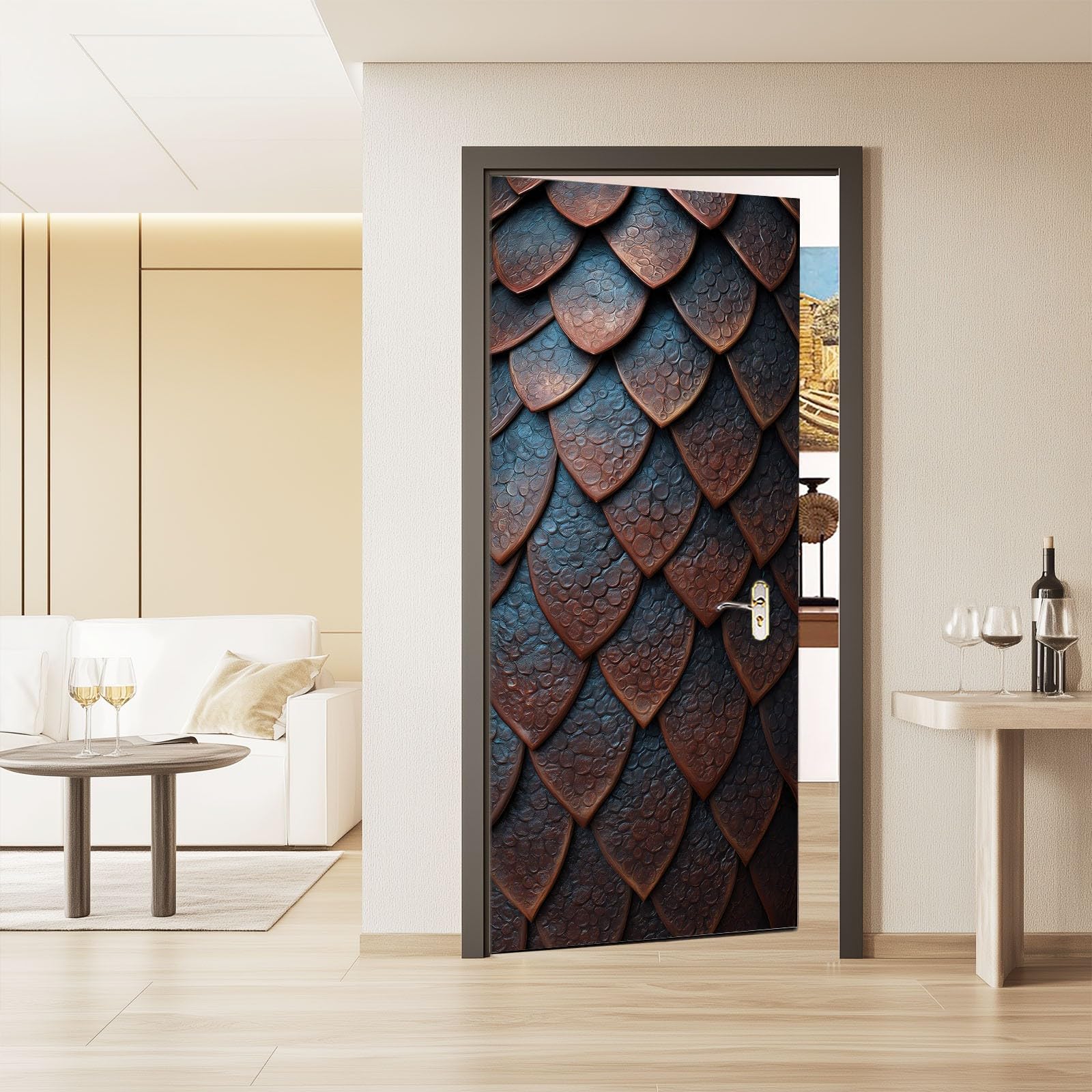 Sticker Porte Autocollant Poster De Porte Écaille de Poisson Texture Métallique PVC Amovibles 90 x 200 cm Affiche De Portes Sticker Mural Papier Peint Art Décor,