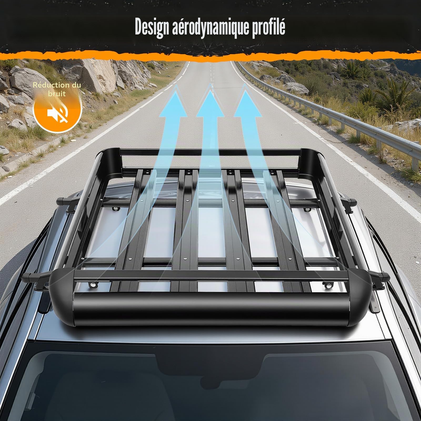 Barres de toit universelles en aluminium, porte-bagages de toit en aluminium, panier de toit pour voiture, porte-bagages de toit, porte-frets pour reling, capacité de 68 kg, pour camping et voyages