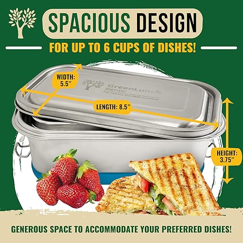 Miniatura 3 de Caja Bento de Acero Inoxidable, Lonchera Libre de BPA con Compartimentos para Snacks, Contenedores de Lonchera Resistentes a Grietas para Adultos y