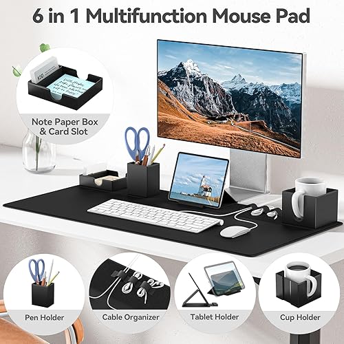 Miniatura 2 de KDD Juego de alfombrilla de mouse y organizador, accesorio de almacenamiento de tapete de escritorio 6 en 1 con función de velcro, accesorios de